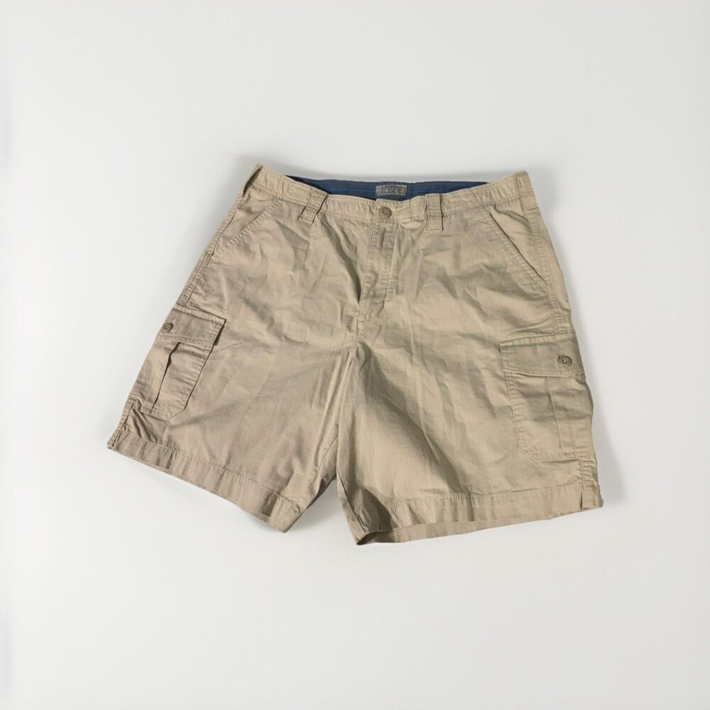 Ocean Coast Men’s 36 Cotton Flex CARGO Shorts Beige Elastic Waist Vintage
